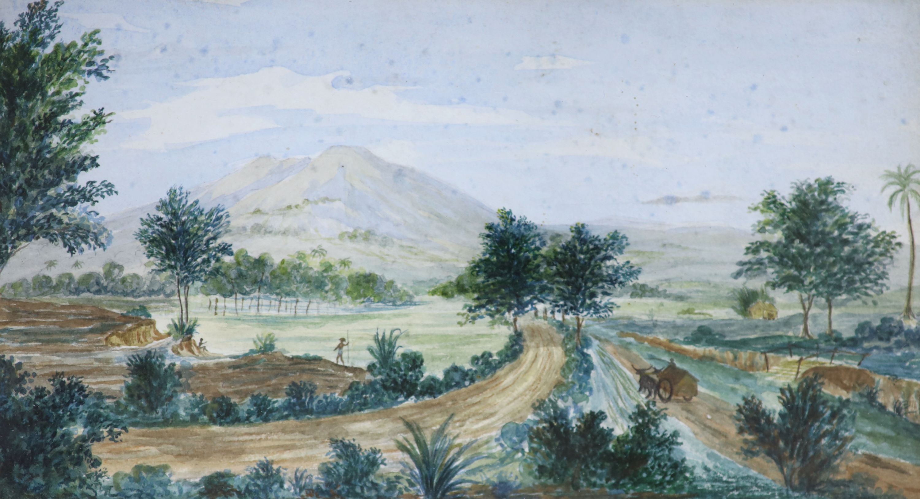 English School circa 1900, pair of watercolours, views of Costa Rica, 12 x 22 cm.
